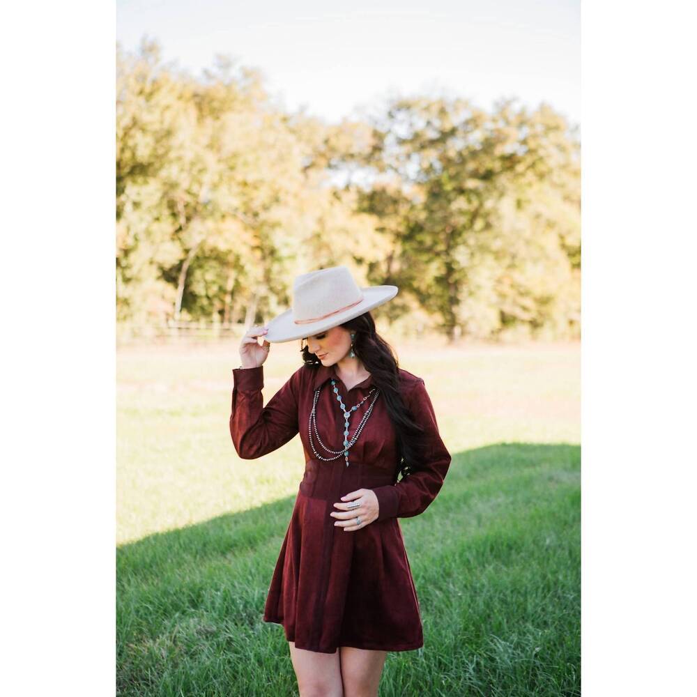 NEW TAELYNN camden long sleeve mini dress in burgundy